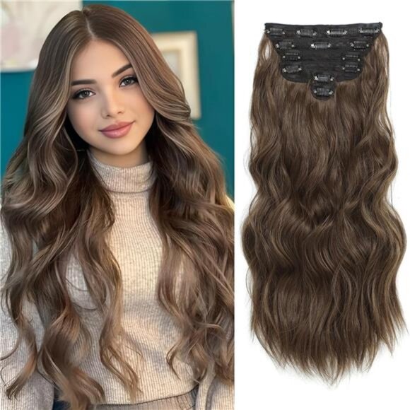 Clip in Hair Extensions for Women, Chestnut Brown